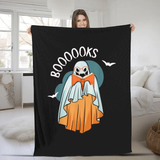 Ghost Book Reading Teacher School Funny Halloween Fleece Blankets