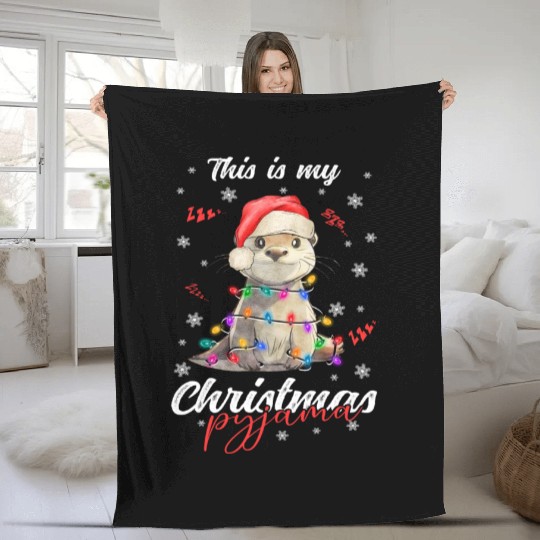 Winter Christmas Pyjama Otter Fleece Blankets