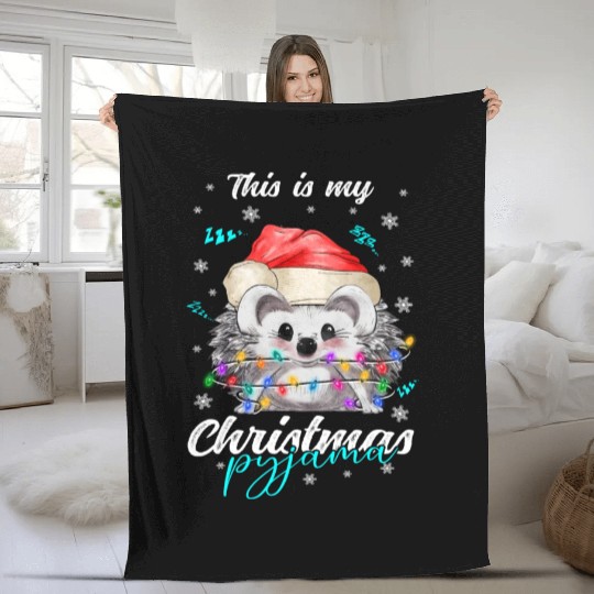 Winter Christmas Pyjama Hedgehog Fleece Blankets