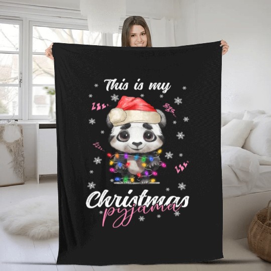 Winter Christmas Pyjama Panda Fleece Blankets