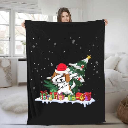 Saint Bernard Christmas Dabbing Santa Xmas Pajama Fleece Blankets