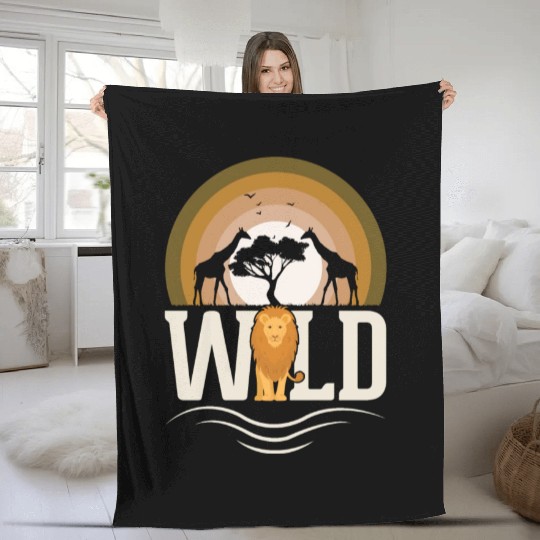Wild Animals Lion Giraffe Africa Fleece Blankets