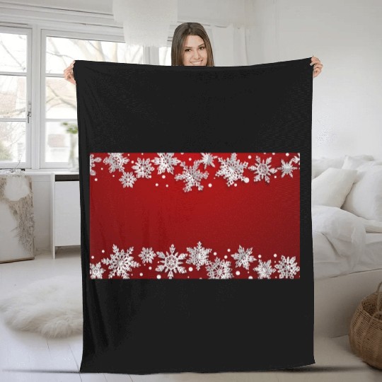 Elegant Winter Snowflakes Red Fleece Blankets