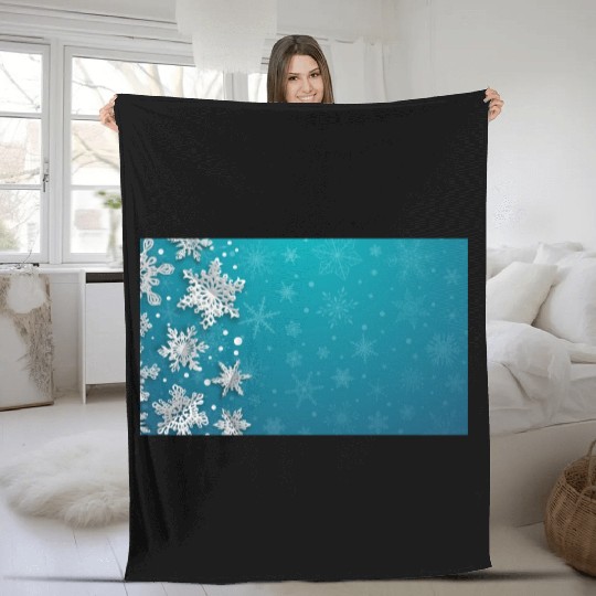 Elegant Christmas Snowflakes Pattern Teal Fleece Blankets