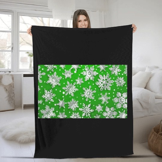 Modern Snowflakes Pattern Green Fleece Blankets