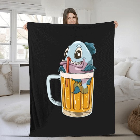 Funny Fish Drinking Beer Fleece Blankets