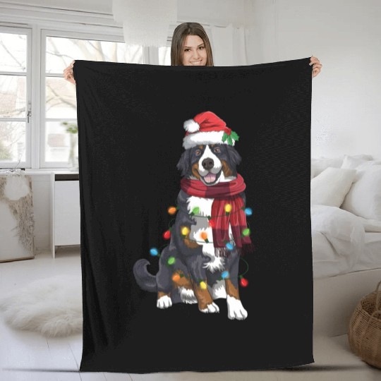 Bernese Mountain Christmas Light Funny Dog Lover Fleece Blankets