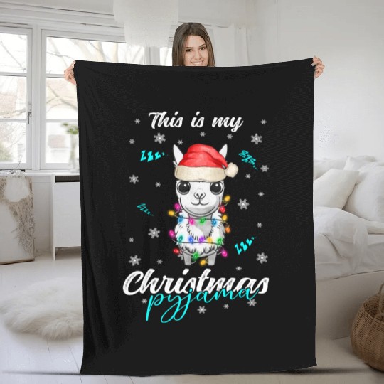 Winter Christmas Pyjama Llama Fleece Blankets