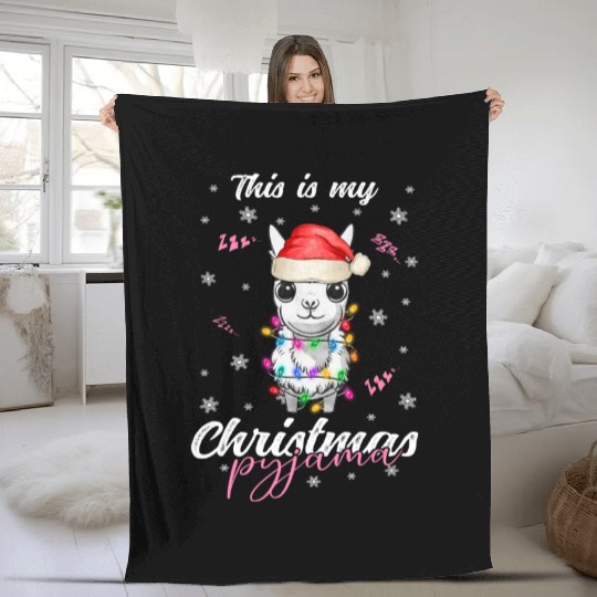 Winter Christmas Pyjama Llama Fleece Blankets