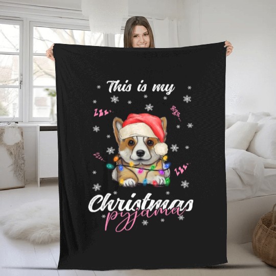 Winter Christmas Pyjama Corgi Fleece Blankets
