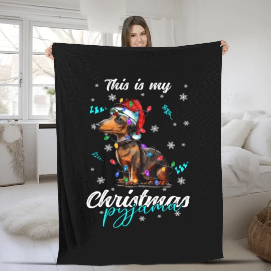 Winter Christmas Pyjama Dachshund Fleece Blankets