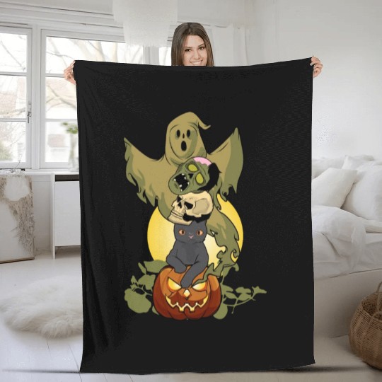 Zombie Pumpkin Ghost Skull Halloween Fleece Blankets