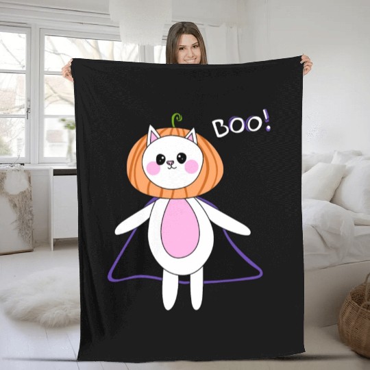 cute cat in halloween melon costume Fleece Blankets