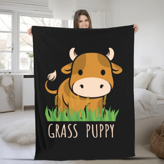 Scottish Highland Cow Grass Puppy Cow Whisperer Fleece Blankets