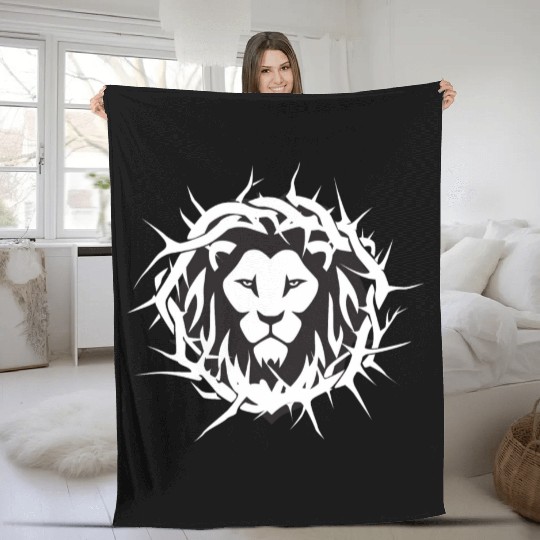 Lion of Judah With A Crown of Thorns Christian Fleece Blankets