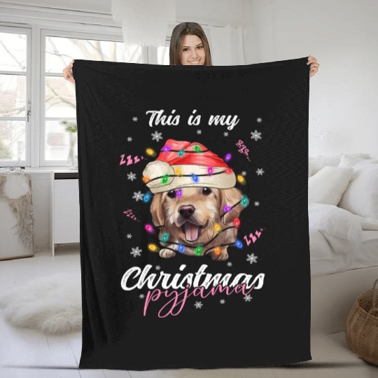 Winter Christmas Pyjama Golden Retriever Fleece Blankets