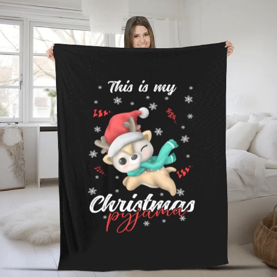 Winter Christmas Pyjama Reindeer Fleece Blankets