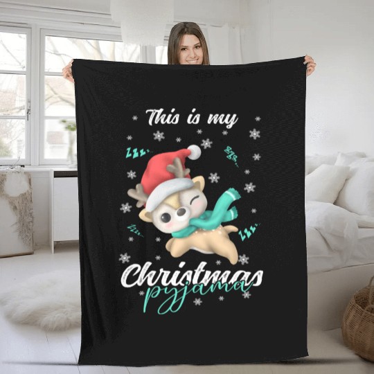 Winter Christmas Pyjama Reindeer Fleece Blankets