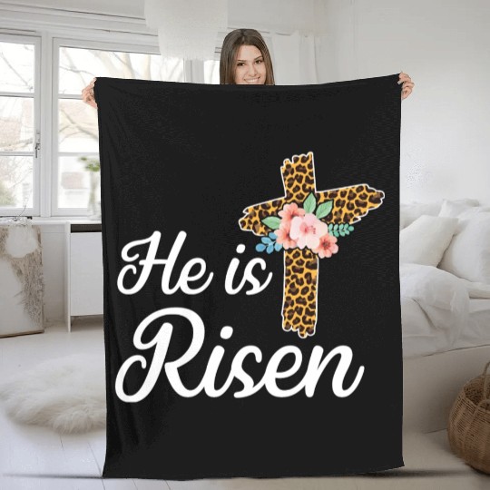 He Is Risen Jesus Christ Cross Easter Sunday Fleece Blankets