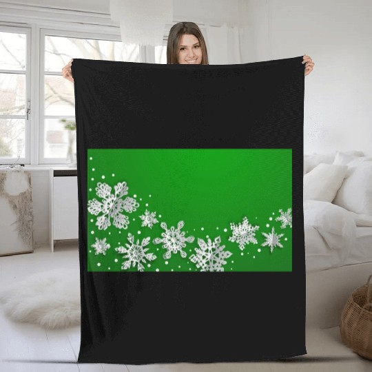 Christmas Snowflakes Green Winter Fleece Blankets