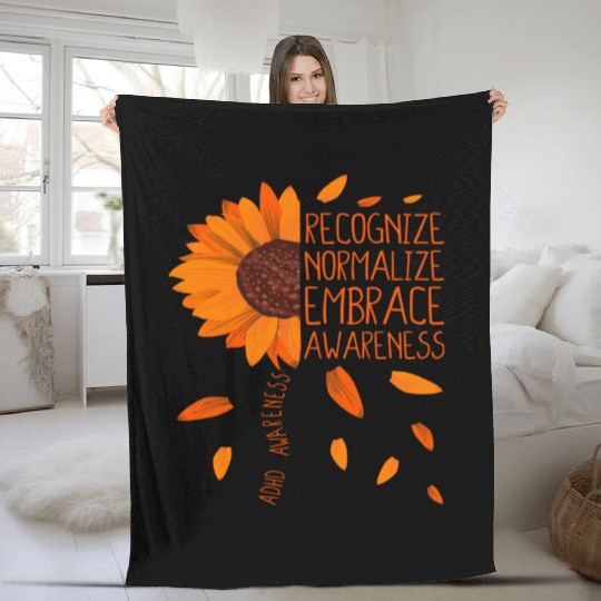ADHD Awareness Sunflower Embrace Neurodiversity Fleece Blankets