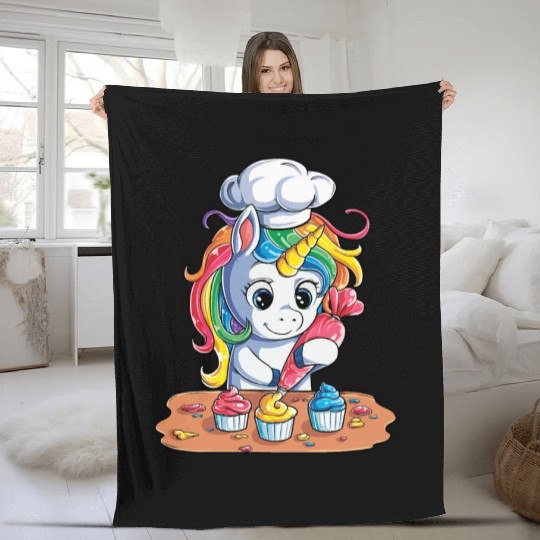 Unicorn Baking Cupcake Fleece Blankets