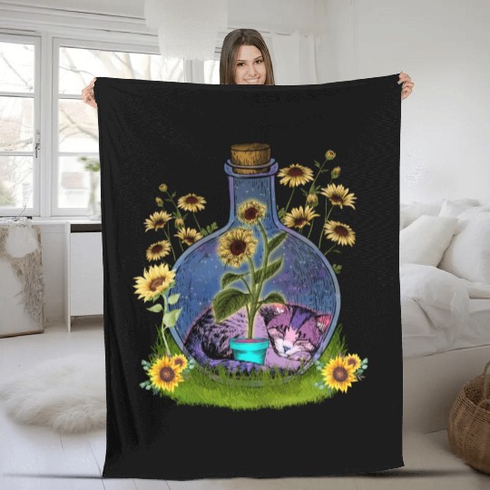 Cat Nap In A Jar Fleece Blankets