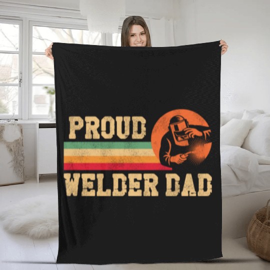 Welder Welding Dad Father Vintage Fleece Blankets