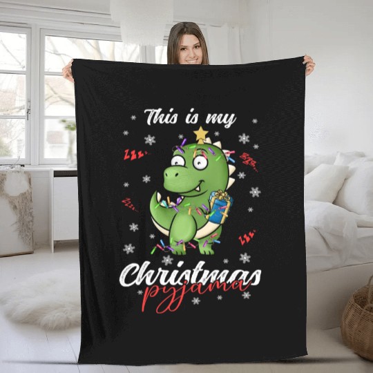 Winter Christmas Pyjama Dinosaur Trex Fleece Blankets