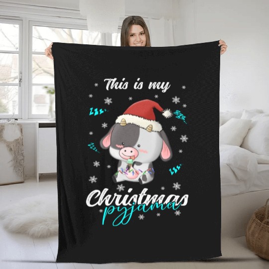 Winter Christmas Pyjama Cow Fleece Blankets