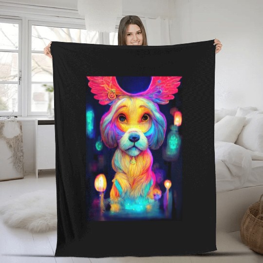 Angel Dog 012 Fleece Blankets