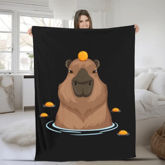 Funny Capybara Oranges Rodent Guinea Pig Lover Pun Fleece Blankets