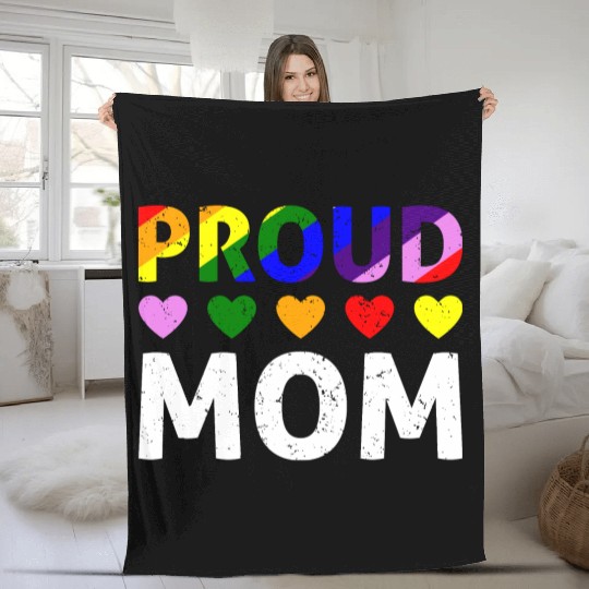 Proud Mom Gay Lesbian LGBTQ Pride Rainbow Mothers Fleece Blankets