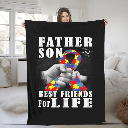 Father Son Best Friends For Life Autism Awareness Fleece Blankets