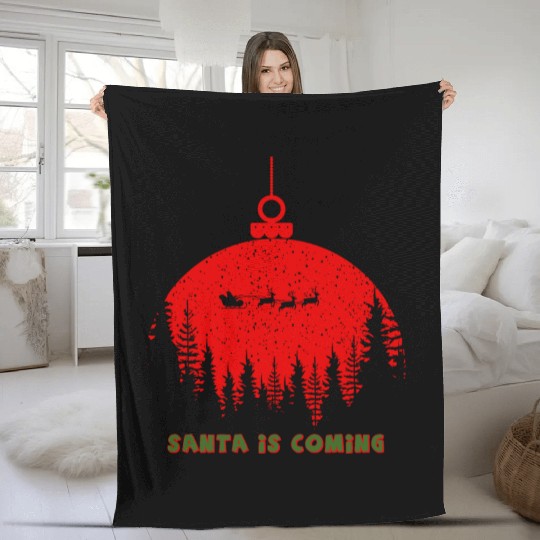 Christmas Santa Is Coming Santa Candy Cane Throne Fleece Blankets