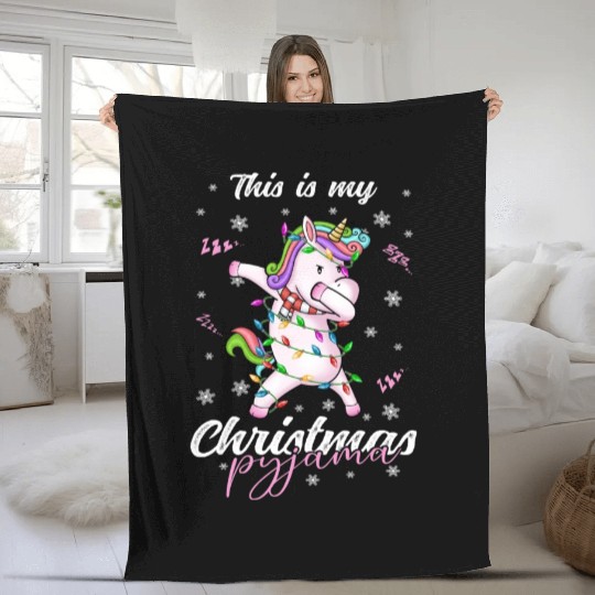 Winter Christmas Pyjama Unicorn Fleece Blankets