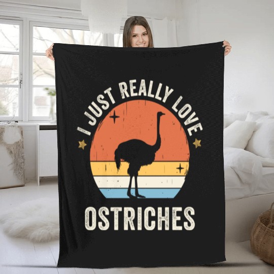 I Just Really Love Ostriches Retro Vintage Sunset Fleece Blankets