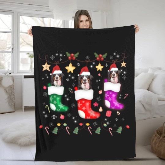 Bernese Mountain Dog Christmas Lights Gift Xmas Fleece Blankets