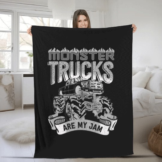 Monster Trucks Are My Jam Vintage Retro Fleece Blankets