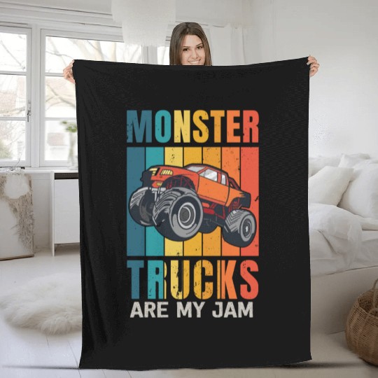 Monster Trucks Are My Jam Vintage Retro Fleece Blankets