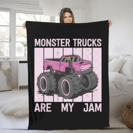 Monster Trucks Are My Jam Vintage Retro Fleece Blankets