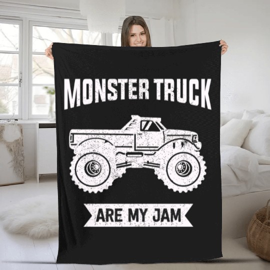 Monster Trucks Are My Jam Vintage Retro Fleece Blankets