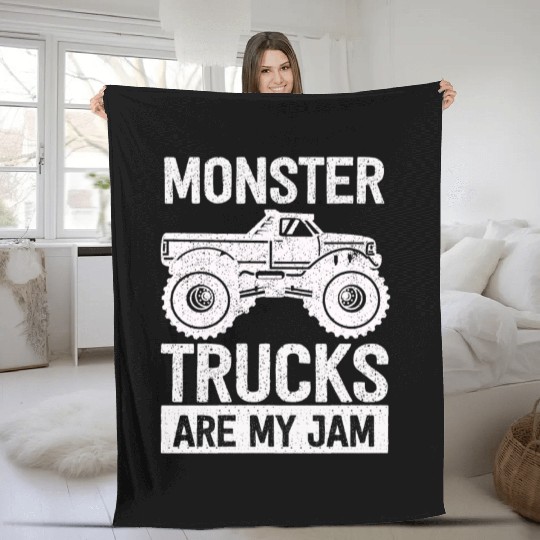 Monster Trucks Are My Jam Vintage Retro Fleece Blankets