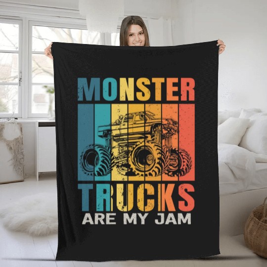 Monster Trucks Are My Jam Vintage Retro Fleece Blankets