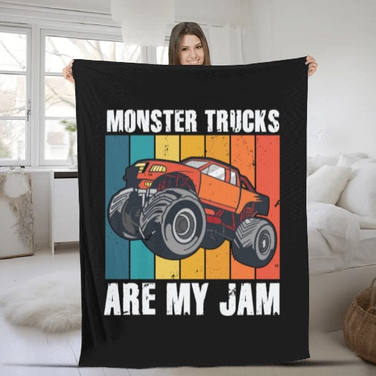 Monster Trucks Are My Jam Vintage Retro Fleece Blankets