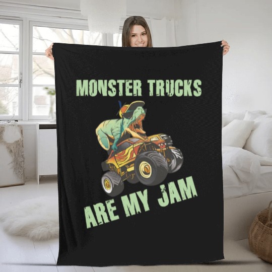 Monster Trucks Are My Jam Vintage Retro Fleece Blankets