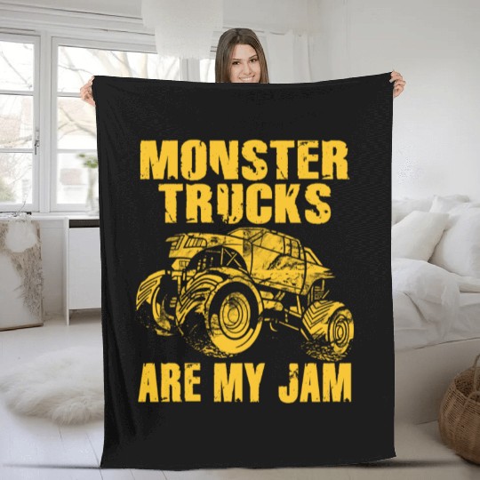 Monster Trucks Are My Jam Vintage Retro Fleece Blankets