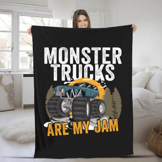Monster Trucks Are My Jam Vintage Retro Fleece Blankets