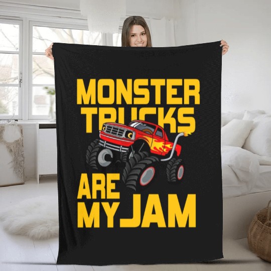 Monster Trucks Are My Jam Vintage Retro Fleece Blankets