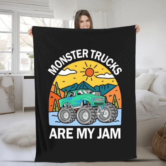 Monster Trucks Are My Jam Vintage Retro Fleece Blankets